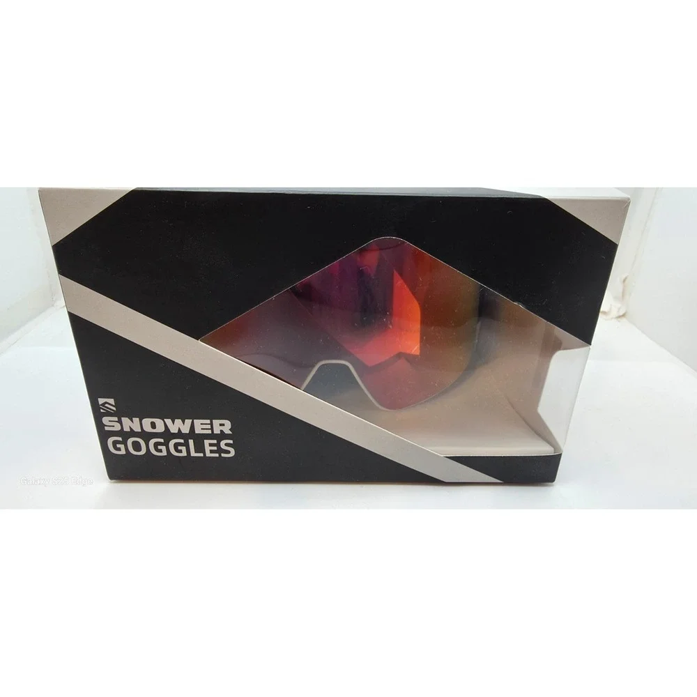 SNOWER Ski Goggles Shield Red Lens Black Frame Skiing Snowboarding Unisex New